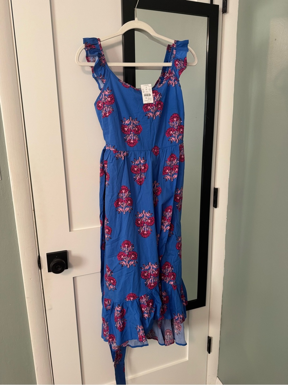 J. Crew Factory Blue Midi Dress with Pink Floral Print NWT